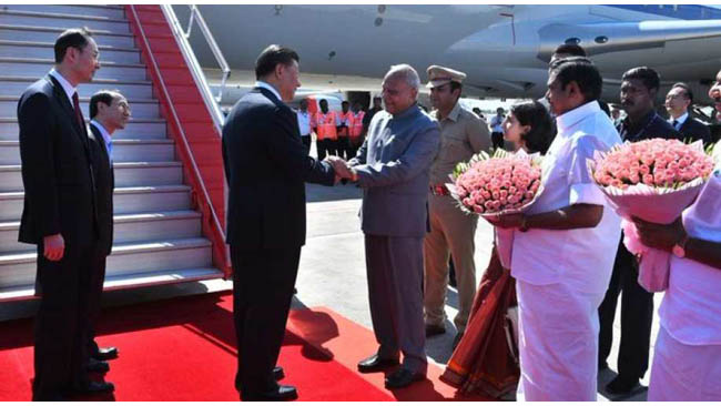 Xi Jinping arrives to grand welcome in Chennai airport