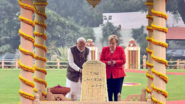 PM visits Gandhi Smriti with German Chancellor