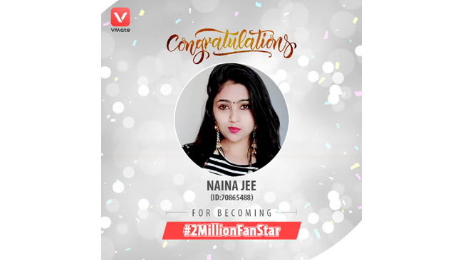 Naina becomes #2millionFanStar on VMate, crosses 2 million followers mark