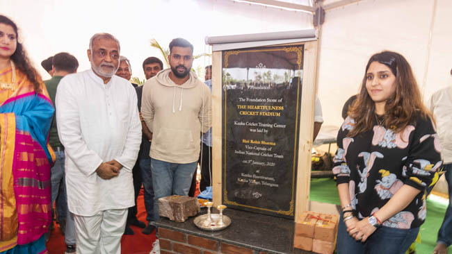 Cricketer Rohit Sharma Lays foundation stone for international cricket stadium and training centre at Heartfulness Institute Headquarters in Hyderabad