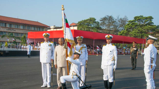 President of India presents colour to INS Shivaji