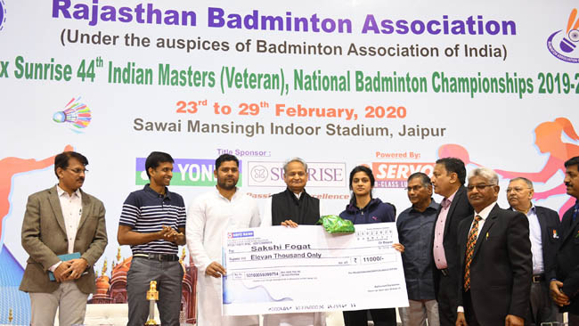 44वीं ऑल इंडियन मास्टर्स  नेशनल बैडमिंटन चैम्पियनशिप का उद् घाटन- फिट राजस्थान-हिट राजस्थान की ओर तेजी से बढ़ाएंगे कदम -मुख्यमंत्री