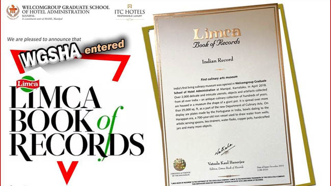 WGSHA enters Limca Book of Records for its India's First Living Culinary Arts Museum at WGSHA