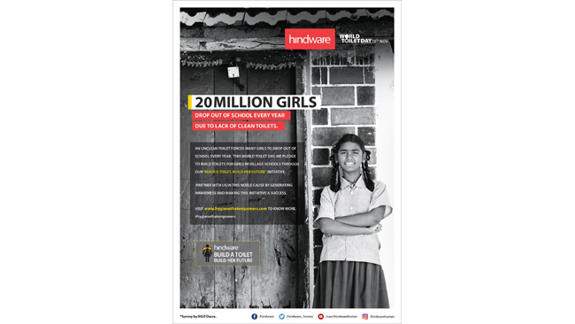 HINDWARE OBSERVES WORLD TOILET DAY WITH A PROMISE OF HYGIENE TO EMPOWER THE GIRL CHILD