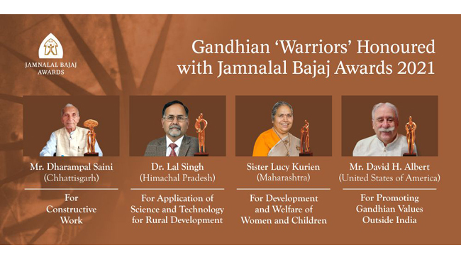 Chief Guest and Nobel Peace Laureate Kailash Satyarthi felicitates 43rdJamnalal Bajaj Awards 2021 Winners