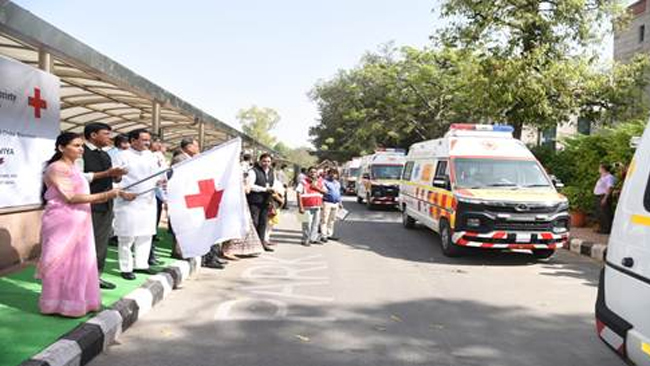 Dr Mansukh Mandaviya, Union Health Minister Flags off Indian Red Cross Society Ambulances